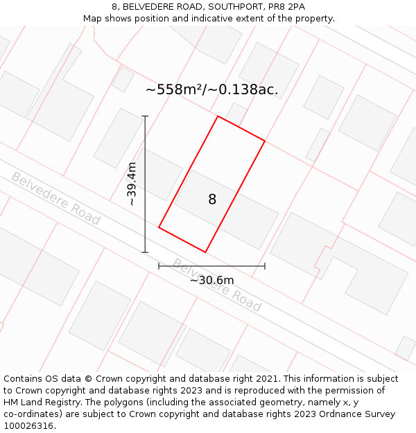 8, BELVEDERE ROAD, SOUTHPORT, PR8 2PA: Plot and title map