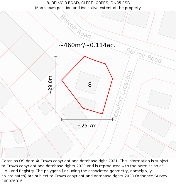 8, BELVOIR ROAD, CLEETHORPES, DN35 0SD: Plot and title map