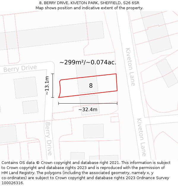 8, BERRY DRIVE, KIVETON PARK, SHEFFIELD, S26 6SR: Plot and title map