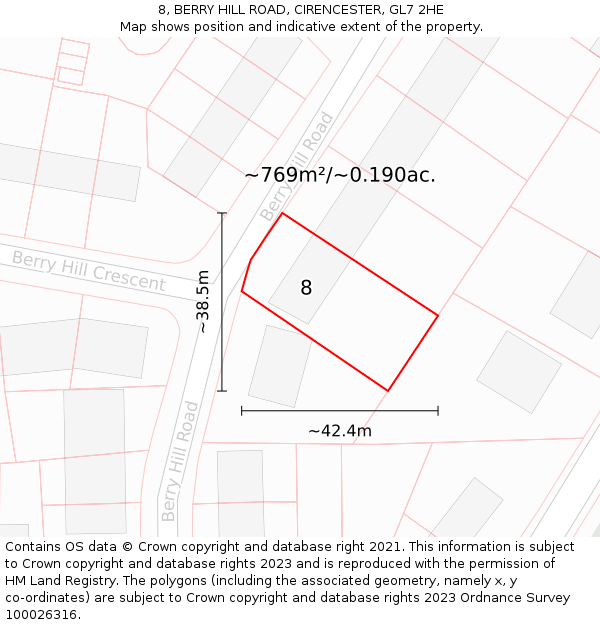 8, BERRY HILL ROAD, CIRENCESTER, GL7 2HE: Plot and title map