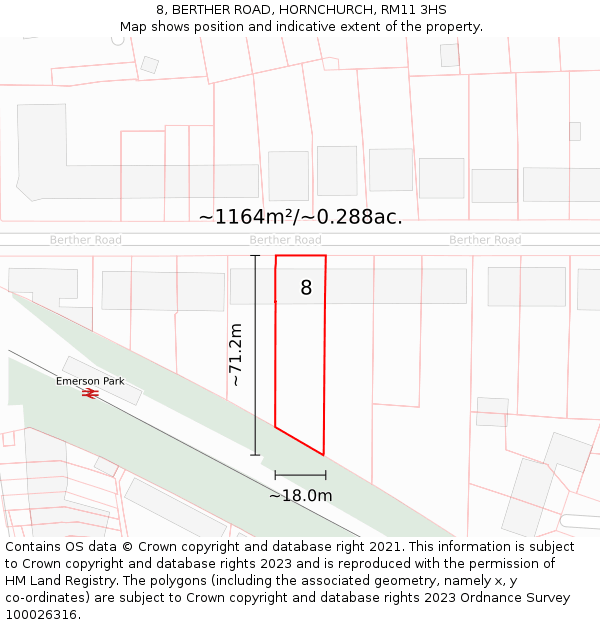 8, BERTHER ROAD, HORNCHURCH, RM11 3HS: Plot and title map