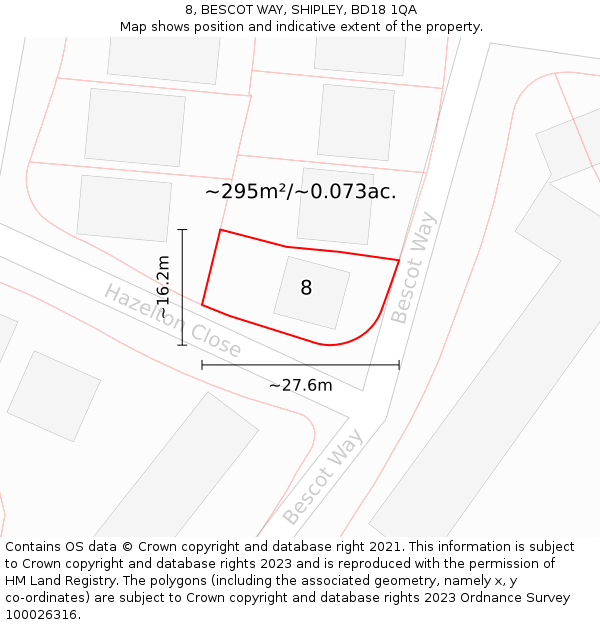 8, BESCOT WAY, SHIPLEY, BD18 1QA: Plot and title map