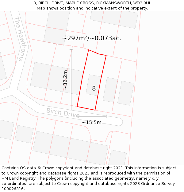 8, BIRCH DRIVE, MAPLE CROSS, RICKMANSWORTH, WD3 9UL: Plot and title map