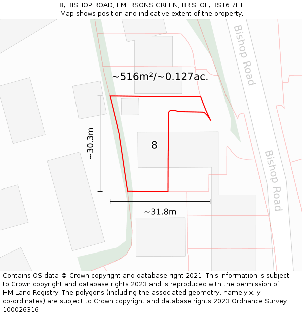 8, BISHOP ROAD, EMERSONS GREEN, BRISTOL, BS16 7ET: Plot and title map