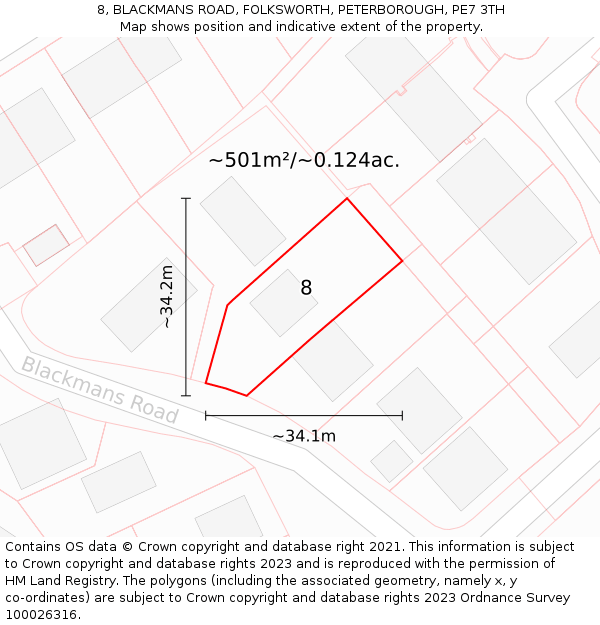 8, BLACKMANS ROAD, FOLKSWORTH, PETERBOROUGH, PE7 3TH: Plot and title map