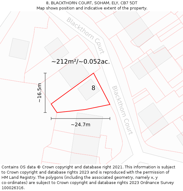 8, BLACKTHORN COURT, SOHAM, ELY, CB7 5DT: Plot and title map