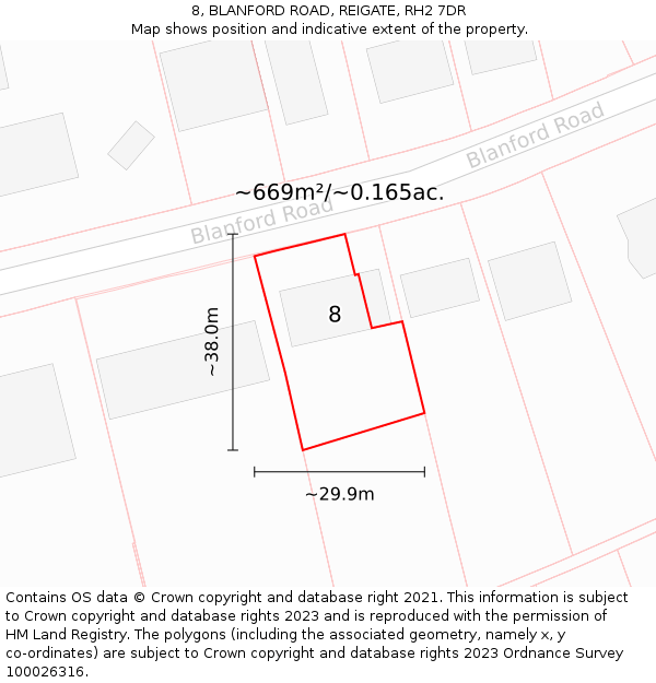 8, BLANFORD ROAD, REIGATE, RH2 7DR: Plot and title map