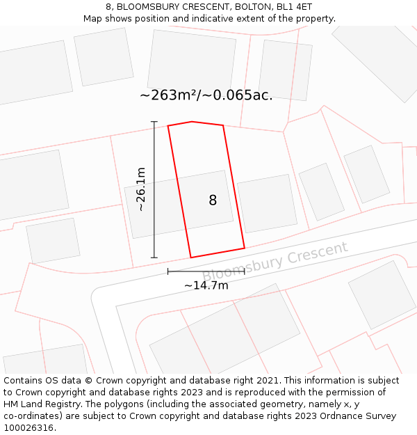 8, BLOOMSBURY CRESCENT, BOLTON, BL1 4ET: Plot and title map