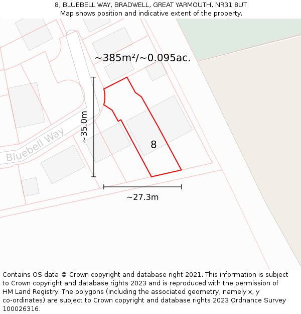 8, BLUEBELL WAY, BRADWELL, GREAT YARMOUTH, NR31 8UT: Plot and title map