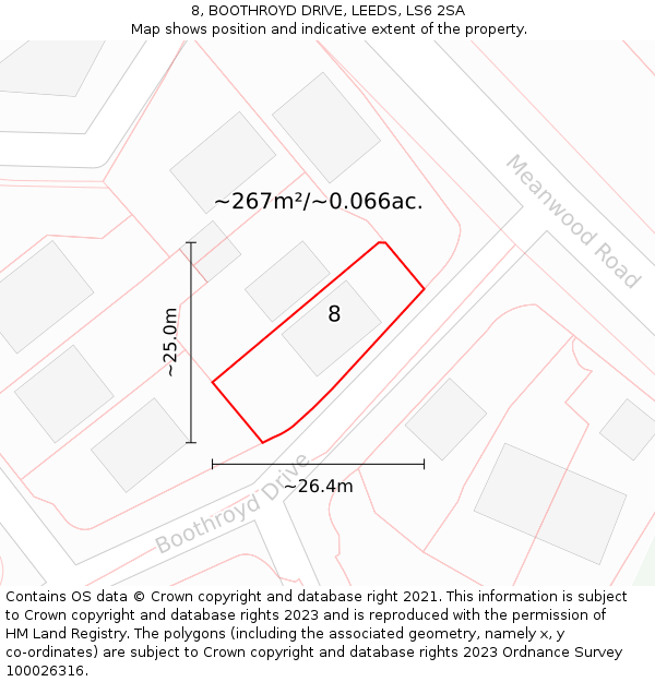 8, BOOTHROYD DRIVE, LEEDS, LS6 2SA: Plot and title map