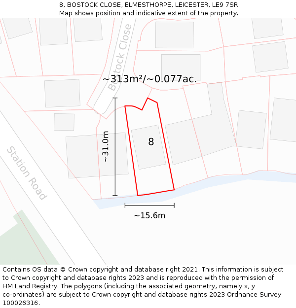 8, BOSTOCK CLOSE, ELMESTHORPE, LEICESTER, LE9 7SR: Plot and title map