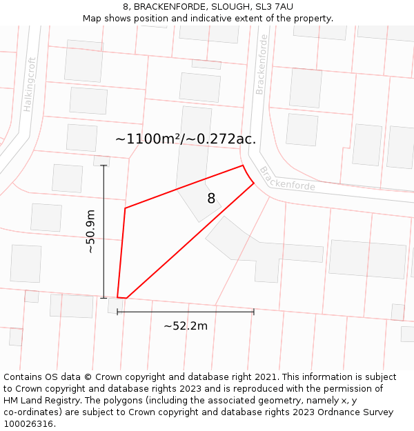 8, BRACKENFORDE, SLOUGH, SL3 7AU: Plot and title map