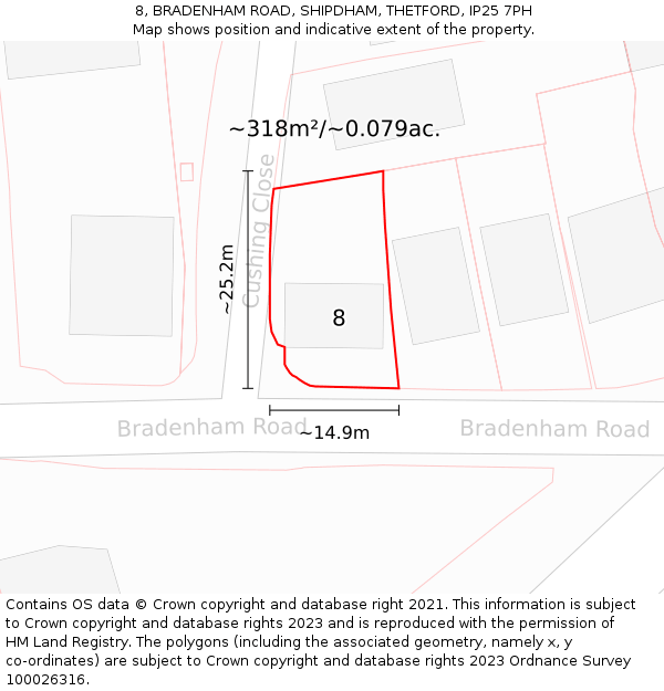 8, BRADENHAM ROAD, SHIPDHAM, THETFORD, IP25 7PH: Plot and title map