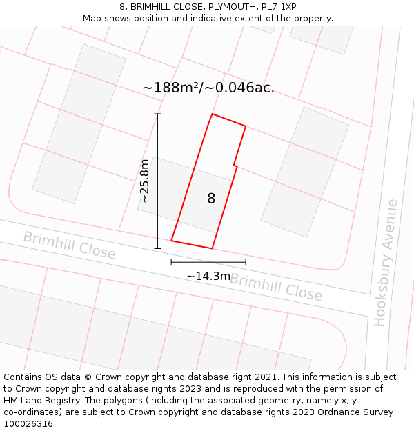 8, BRIMHILL CLOSE, PLYMOUTH, PL7 1XP: Plot and title map