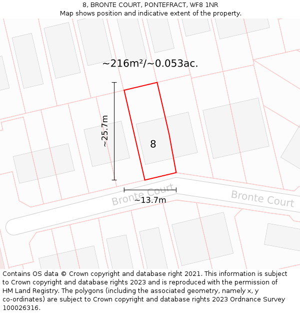 8, BRONTE COURT, PONTEFRACT, WF8 1NR: Plot and title map