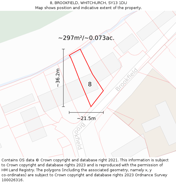 8, BROOKFIELD, WHITCHURCH, SY13 1DU: Plot and title map