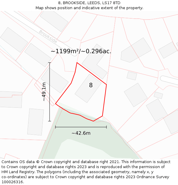 8, BROOKSIDE, LEEDS, LS17 8TD: Plot and title map