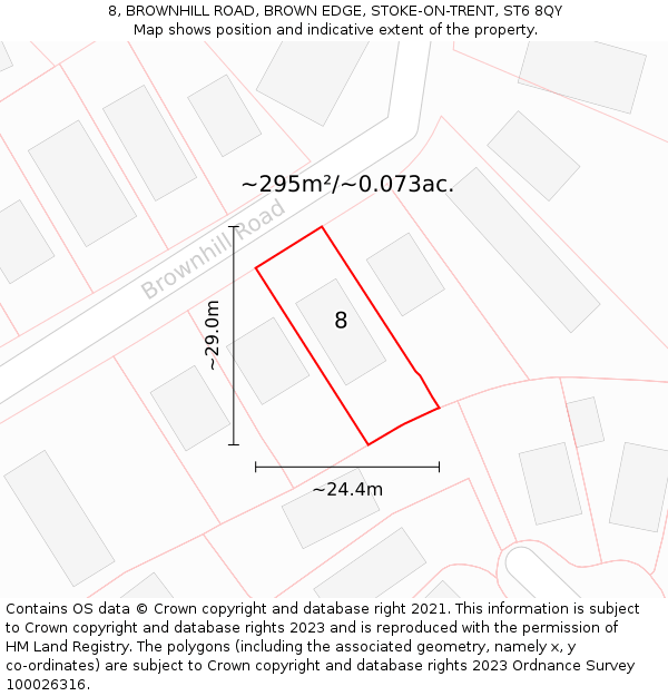 8, BROWNHILL ROAD, BROWN EDGE, STOKE-ON-TRENT, ST6 8QY: Plot and title map