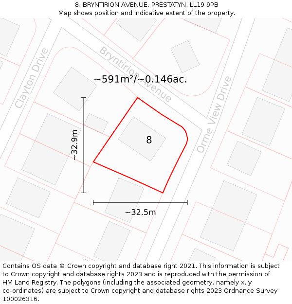 8, BRYNTIRION AVENUE, PRESTATYN, LL19 9PB: Plot and title map