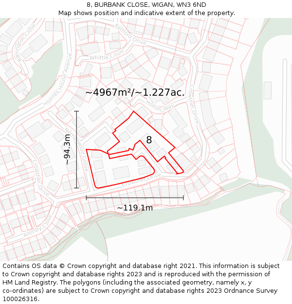 8, BURBANK CLOSE, WIGAN, WN3 6ND: Plot and title map