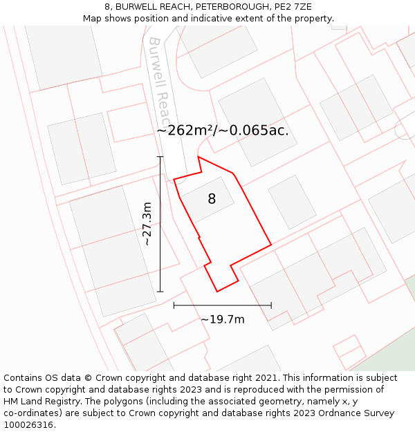 8, BURWELL REACH, PETERBOROUGH, PE2 7ZE: Plot and title map