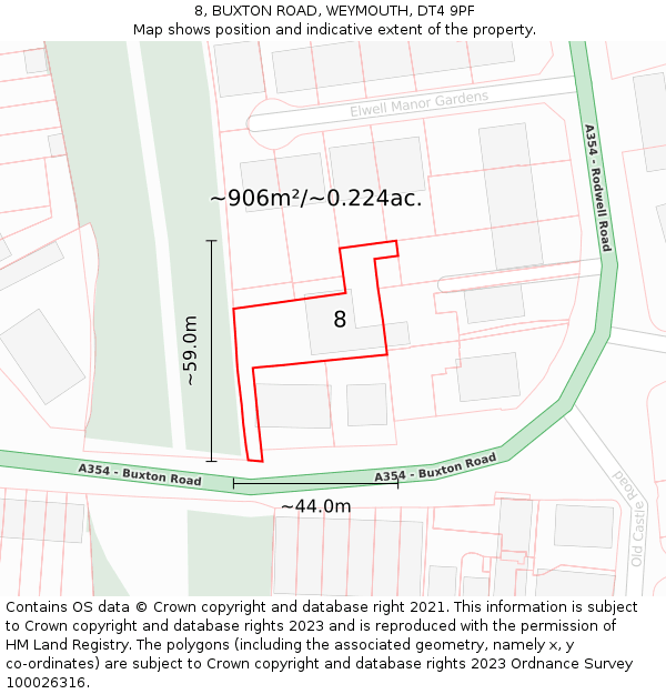 8, BUXTON ROAD, WEYMOUTH, DT4 9PF: Plot and title map