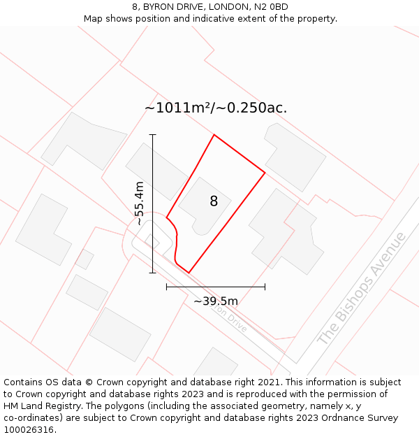 8, BYRON DRIVE, LONDON, N2 0BD: Plot and title map