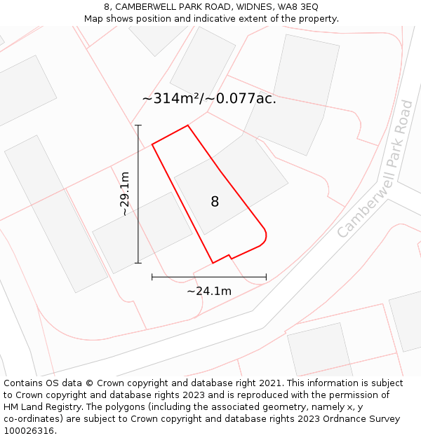 8, CAMBERWELL PARK ROAD, WIDNES, WA8 3EQ: Plot and title map