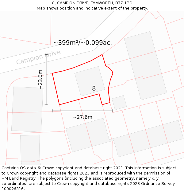 8, CAMPION DRIVE, TAMWORTH, B77 1BD: Plot and title map