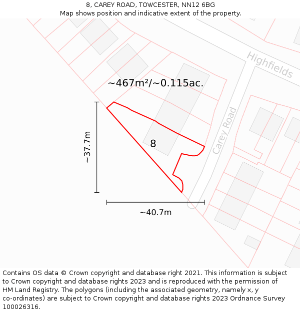 8, CAREY ROAD, TOWCESTER, NN12 6BG: Plot and title map