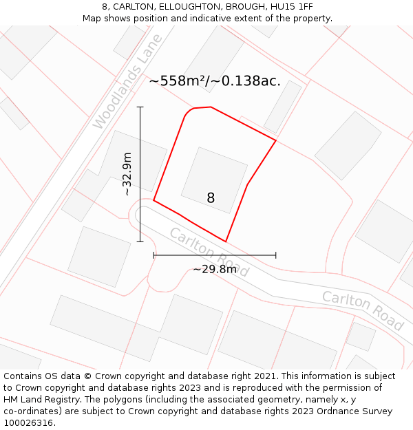 8, CARLTON, ELLOUGHTON, BROUGH, HU15 1FF: Plot and title map