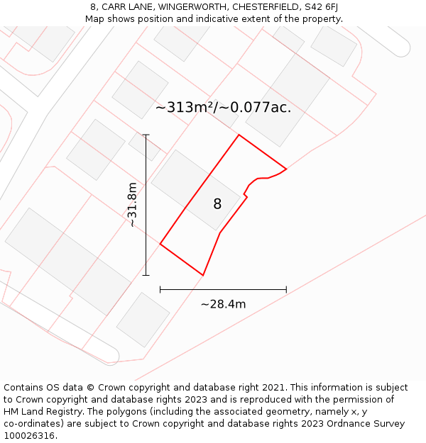 8, CARR LANE, WINGERWORTH, CHESTERFIELD, S42 6FJ: Plot and title map