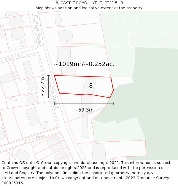 8, CASTLE ROAD, HYTHE, CT21 5HB: Plot and title map