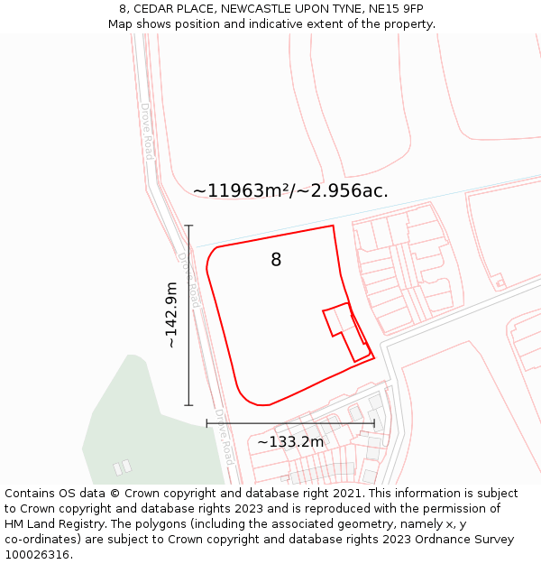 8, CEDAR PLACE, NEWCASTLE UPON TYNE, NE15 9FP: Plot and title map