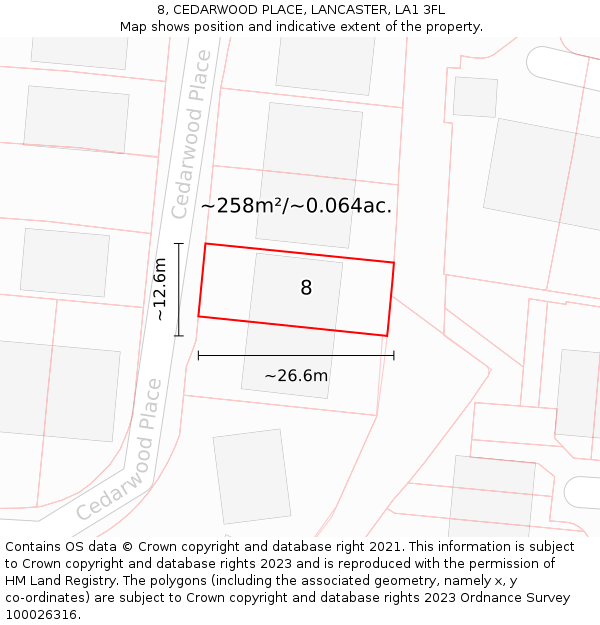 8, CEDARWOOD PLACE, LANCASTER, LA1 3FL: Plot and title map