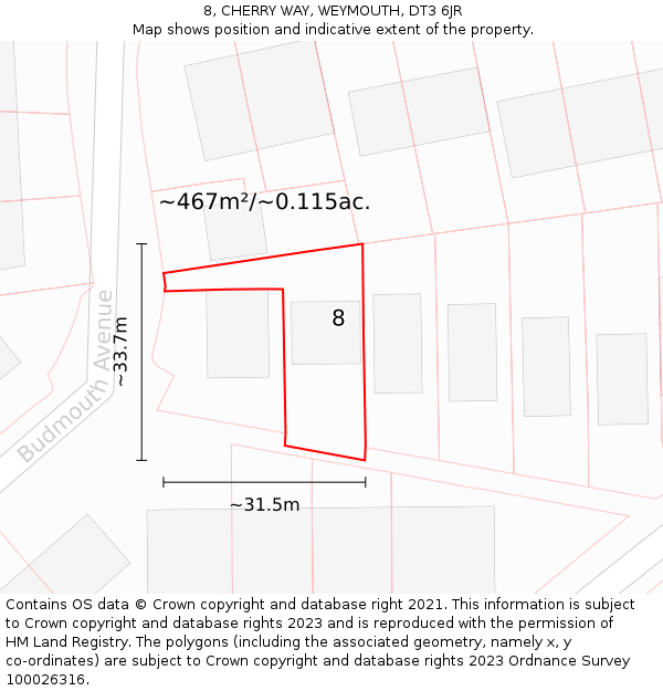 8, CHERRY WAY, WEYMOUTH, DT3 6JR: Plot and title map