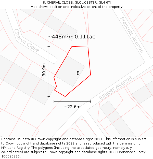 8, CHERVIL CLOSE, GLOUCESTER, GL4 6YJ: Plot and title map