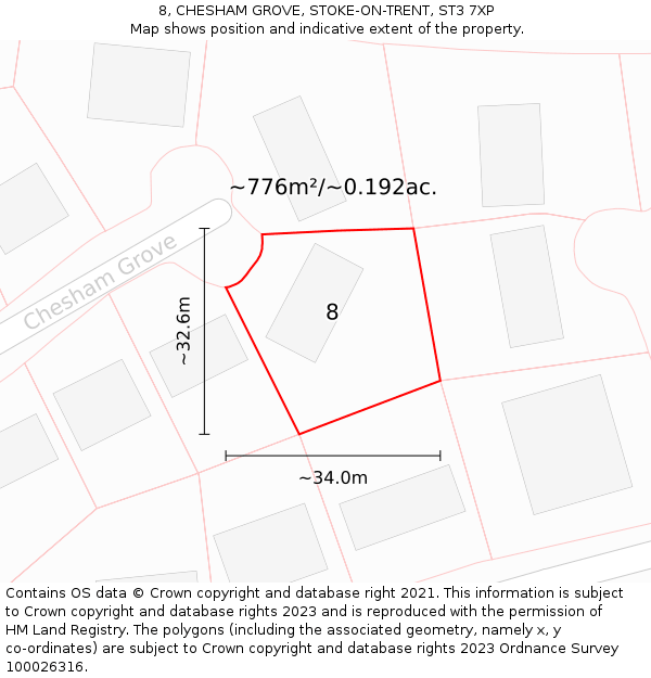 8, CHESHAM GROVE, STOKE-ON-TRENT, ST3 7XP: Plot and title map