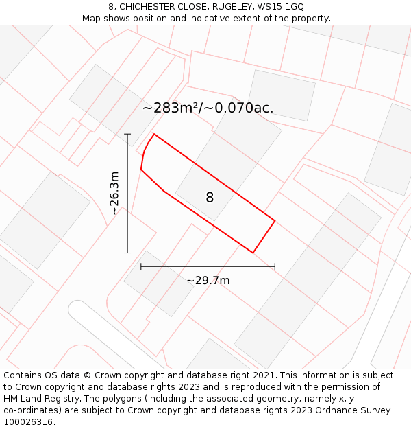 8, CHICHESTER CLOSE, RUGELEY, WS15 1GQ: Plot and title map