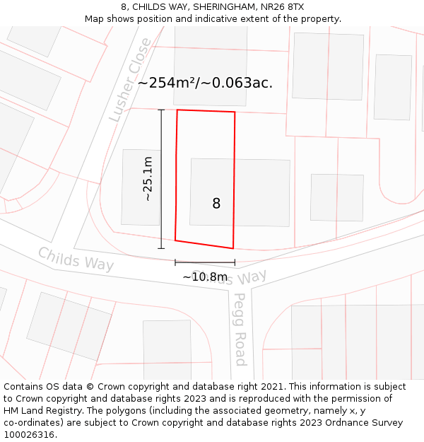 8, CHILDS WAY, SHERINGHAM, NR26 8TX: Plot and title map