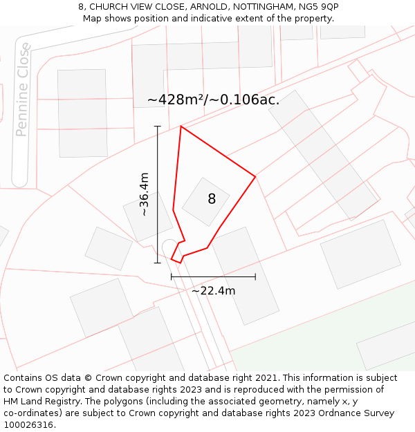 8, CHURCH VIEW CLOSE, ARNOLD, NOTTINGHAM, NG5 9QP: Plot and title map