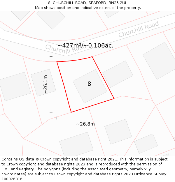 8, CHURCHILL ROAD, SEAFORD, BN25 2UL: Plot and title map