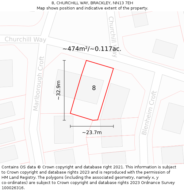 8, CHURCHILL WAY, BRACKLEY, NN13 7EH: Plot and title map