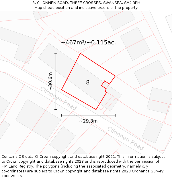 8, CILONNEN ROAD, THREE CROSSES, SWANSEA, SA4 3PH: Plot and title map