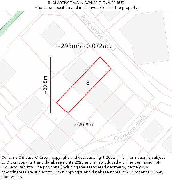 8, CLARENCE WALK, WAKEFIELD, WF2 8UD: Plot and title map