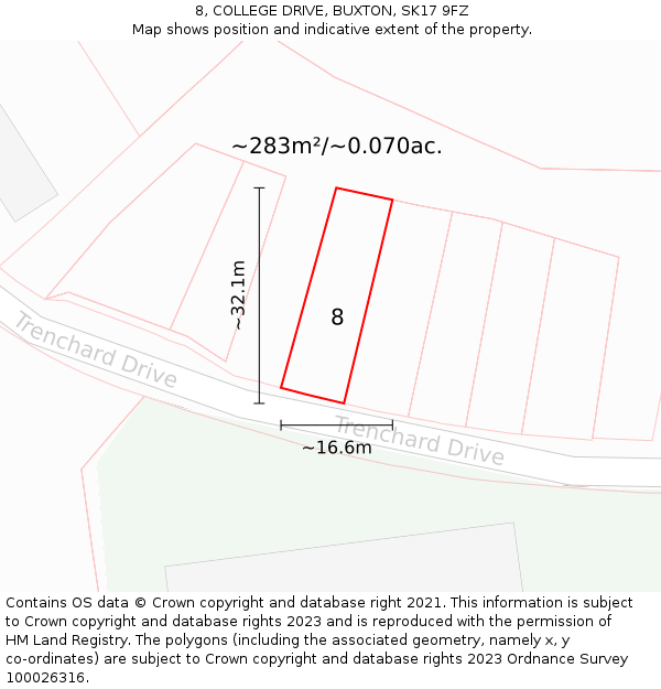 8, COLLEGE DRIVE, BUXTON, SK17 9FZ: Plot and title map