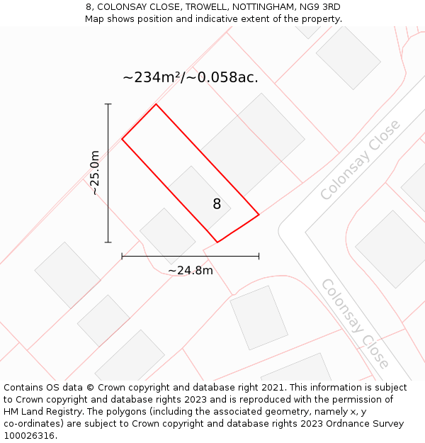 8, COLONSAY CLOSE, TROWELL, NOTTINGHAM, NG9 3RD: Plot and title map