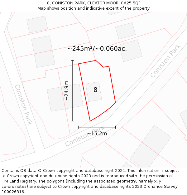 8, CONISTON PARK, CLEATOR MOOR, CA25 5QF: Plot and title map