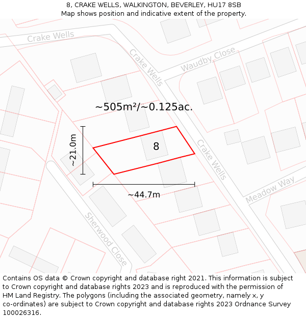 8, CRAKE WELLS, WALKINGTON, BEVERLEY, HU17 8SB: Plot and title map