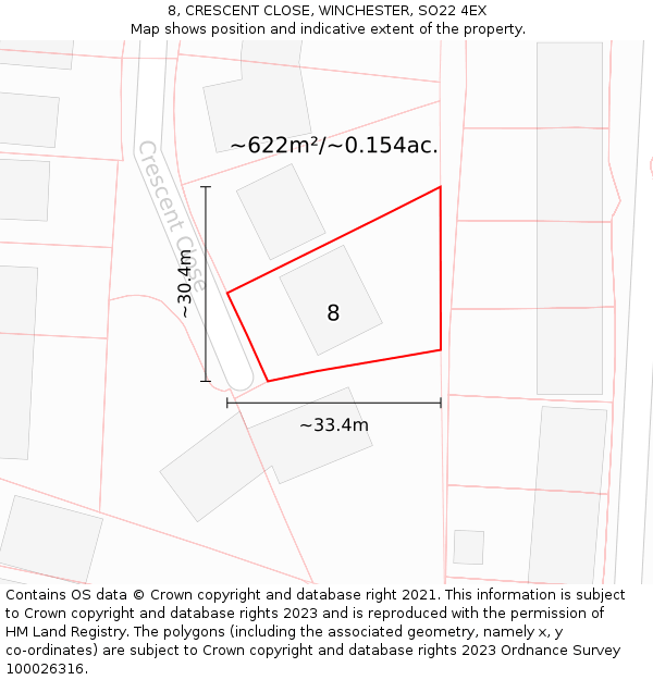 8, CRESCENT CLOSE, WINCHESTER, SO22 4EX: Plot and title map